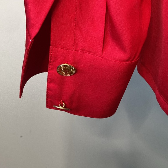 Dana Buchman 100% Silk Red Camp Safari Button Down Shirt Blouse Sz 8 - Picture 6 of 8